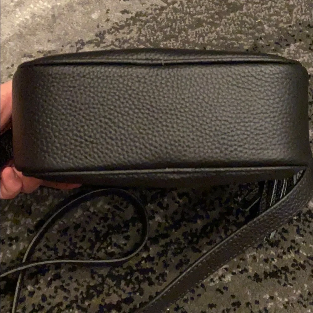 Black Pebbled Leather Crossbody with Embossed Double G